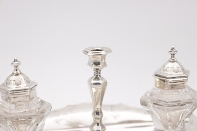 Lot 14 - A VICTORIAN ENGLISH SILVER INK STAND WITH CANDLESTICK