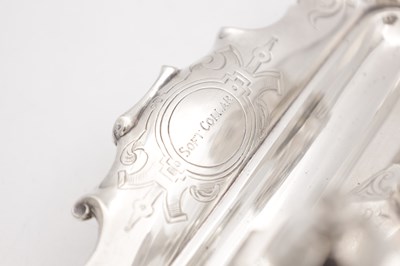 Lot 14 - A VICTORIAN ENGLISH SILVER INK STAND WITH CANDLESTICK