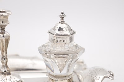 Lot 14 - A VICTORIAN ENGLISH SILVER INK STAND WITH CANDLESTICK