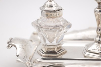 Lot 14 - A VICTORIAN ENGLISH SILVER INK STAND WITH CANDLESTICK