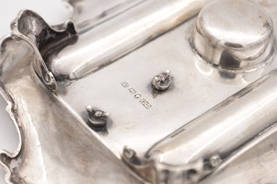 Lot 14 - A VICTORIAN ENGLISH SILVER INK STAND WITH CANDLESTICK
