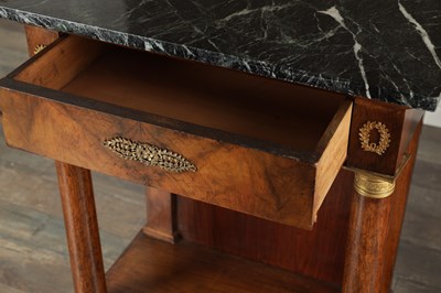 Lot 1489 - A PAIR OF EARLY 19TH CENTURY FRENCH ORMOLU MOUNTED MAHOGANY CONSOLE TABLES
