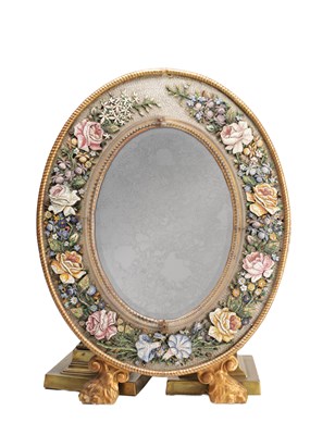 Lot 1040 - A LARGE 19TH CENTURY VENETIAN MICROMOSAIC OVAL EASEL MIRROR