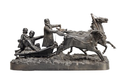 Lot 1054 - A MID 20TH CENTURY RUSSIAN PATINATED CAST IRON TROIKA GROUP