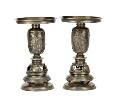 Lot 784 - A PAIR OF LARGE JAPANESE MEIJI PERIOD BRONZE SECTIONAL VASES