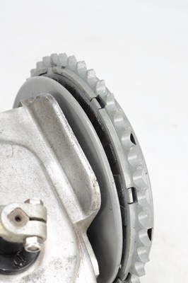 Lot 1479 - A VINTAGE ALUMINIUM MOTORCYCLE GEARBOX WITH HAND CHANGE LEVER AND KICKSTART