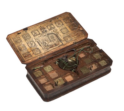Lot 1078 - A RARE LATE 17TH CENTURY CASED COIN SCALES WITH BRASS WEIGHTS
