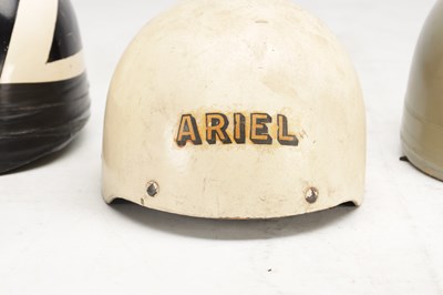 Lot 1475 - A COLLECTION OF THREE VINTAGE MOTORCYCLE HELMETS AND A PAIR OF GOGGLES