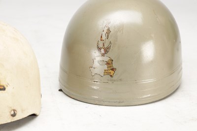 Lot 1475 - A COLLECTION OF THREE VINTAGE MOTORCYCLE HELMETS AND A PAIR OF GOGGLES