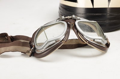 Lot 1475 - A COLLECTION OF THREE VINTAGE MOTORCYCLE HELMETS AND A PAIR OF GOGGLES