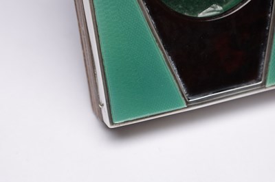 Lot 61 - AN ART DECO ENGLISH SILVER MOUNTED TORTOISESHELL AND GUILLOCHE ENAMEL POCKET WATCH HOLDER