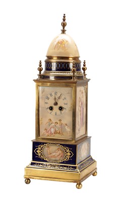 Lot 1305 - A LATE 19TH CENTURY VIENNA STYLE PORCELAIN AND GILT BRONZE MANTEL CLOCK