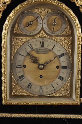 Lot 1240 - PB BRADFORD, LONDON, A LARGE LATE 19TH CENTURY ORMOLU MOUNTED EBONISED QUARTER CHIMING BRACKET CLOCK