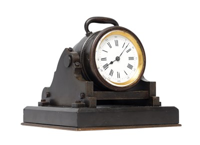 Lot 1338 - A 19TH CENTURY FRENCH INDUSTRIAL DESK CLOCK IN THE FORM OF A MORTAR GUN