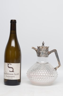 Lot 48 - A VICTORIAN ENGLISH SILVER MOUNTED CUT GLASS CLARET JUG