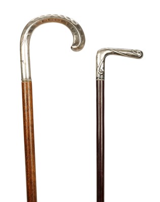 Lot 1432 - TWO ART NOUVEAU SILVER MOUNTED WALKING CANES