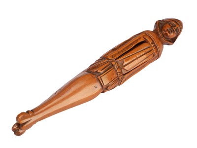 Lot 1373 - A 19TH CENTURY FOLK ART CARVED WOOD FIGURAL NUTCRACKER