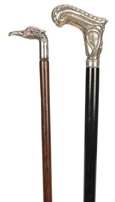 Lot 1438 - TWO LATE 19TH CENTURY SILVER TOPPED WALKING CANES