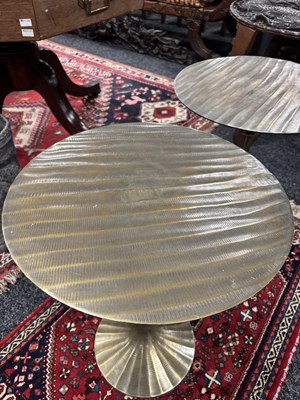 Lot 1561 - A PAIR OF BRONZED METAL SIDE TABLES WITH RITZ HOTEL PLAQUES TO THE UNDERSIDE
