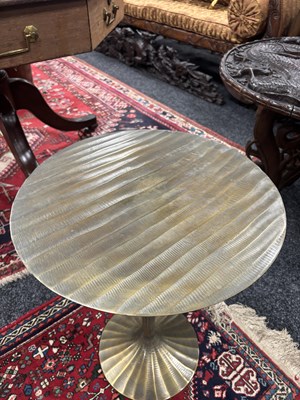 Lot 1561 - A PAIR OF BRONZED METAL SIDE TABLES WITH RITZ HOTEL PLAQUES TO THE UNDERSIDE