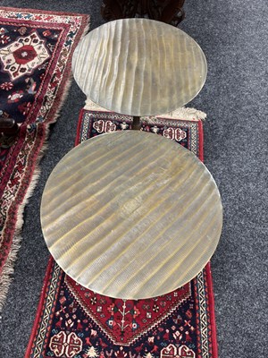 Lot 1561 - A PAIR OF BRONZED METAL SIDE TABLES WITH RITZ HOTEL PLAQUES TO THE UNDERSIDE