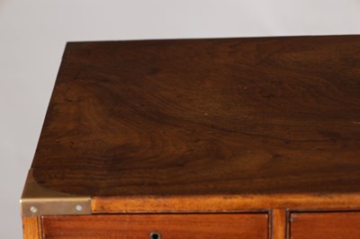 Lot 1491 - A 19TH CENTURY CAMPHOR WOOD CAMPAIGN CHEST OF DRAWERS