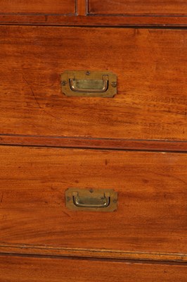 Lot 1491 - A 19TH CENTURY CAMPHOR WOOD CAMPAIGN CHEST OF DRAWERS