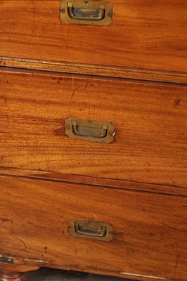 Lot 1491 - A 19TH CENTURY CAMPHOR WOOD CAMPAIGN CHEST OF DRAWERS