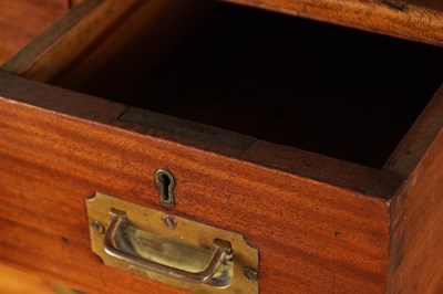 Lot 1491 - A 19TH CENTURY CAMPHOR WOOD CAMPAIGN CHEST OF DRAWERS