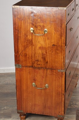 Lot 1491 - A 19TH CENTURY CAMPHOR WOOD CAMPAIGN CHEST OF DRAWERS