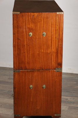 Lot 1491 - A 19TH CENTURY CAMPHOR WOOD CAMPAIGN CHEST OF DRAWERS
