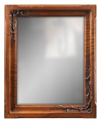 Lot 1589 - AN EARLY 20TH CENTURY FRENCH ART NOUVEAU CARVED WALNUT HANGING MIRROR