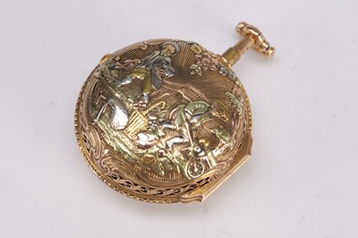 Lot 333 - ROBERT & PETER HIGGS, LONDON, AN EARLY GEORGE III GOLD PAIR CASE REPOUSSE HALF QUARTER REPEATING VERGE POCKET WATCH