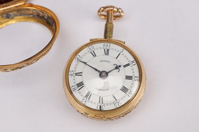 Lot 333 - ROBERT & PETER HIGGS, LONDON, AN EARLY GEORGE III GOLD PAIR CASE REPOUSSE HALF QUARTER REPEATING VERGE POCKET WATCH