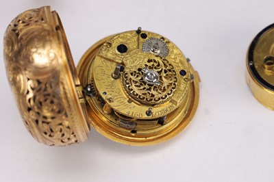 Lot 333 - ROBERT & PETER HIGGS, LONDON, AN EARLY GEORGE III GOLD PAIR CASE REPOUSSE HALF QUARTER REPEATING VERGE POCKET WATCH
