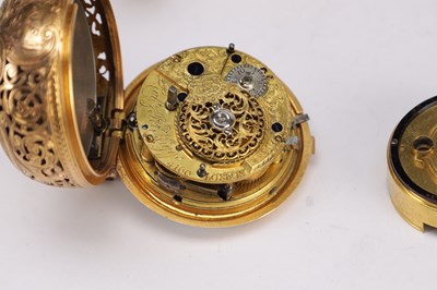 Lot 333 - ROBERT & PETER HIGGS, LONDON, AN EARLY GEORGE III GOLD PAIR CASE REPOUSSE HALF QUARTER REPEATING VERGE POCKET WATCH