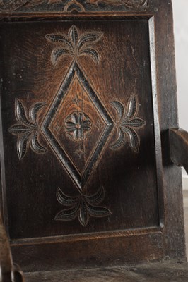 Lot 1543 - A 17TH CENTURY YORKSHIRE OAK WAINSCOT ARMCHAIR