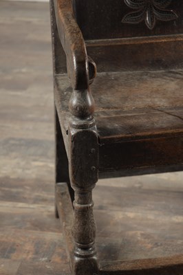 Lot 1543 - A 17TH CENTURY YORKSHIRE OAK WAINSCOT ARMCHAIR