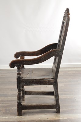 Lot 1543 - A 17TH CENTURY YORKSHIRE OAK WAINSCOT ARMCHAIR