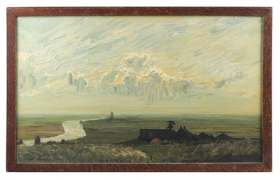 Lot 966 - EDWARD SEAGO RWS (BRITISH, 1910-1974) AN OIL ON BOARD LANDSCAPE WITH WINDMILL