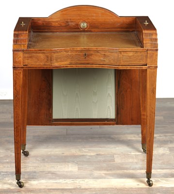 Lot 1531 - A REGENCY WALNUT WRITING DESK WITH GALLERIED BACK