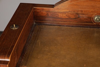 Lot 1531 - A REGENCY WALNUT WRITING DESK WITH GALLERIED BACK