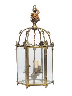 Lot 1019 - A LATE 19TH CENTURY BRASS HALL LANTERN