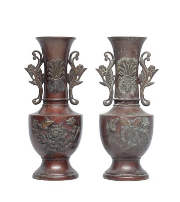 Lot 701 - A PAIR OF MEIJI PERIOD JAPANESE BRONZE VASES