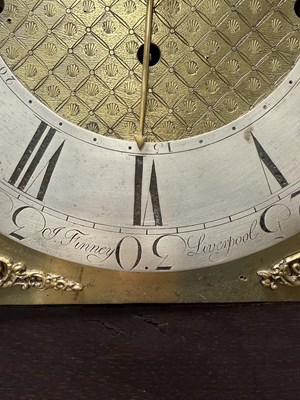 Lot 1259 - JOSEPH FINNEY, LIVERPOOL. A GEORGE III FIGURED MAHOGANY MUSICAL LONGCASE CLOCK
