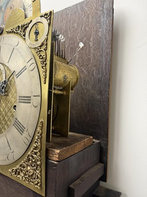 Lot 1259 - JOSEPH FINNEY, LIVERPOOL. A GEORGE III FIGURED MAHOGANY MUSICAL LONGCASE CLOCK