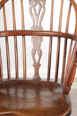 Lot 1502 - TWO YEW WOOD LOW-BACK WINDSOR ARMCHAIRS