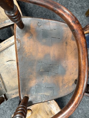 Lot 1502 - TWO YEW WOOD LOW-BACK WINDSOR ARMCHAIRS