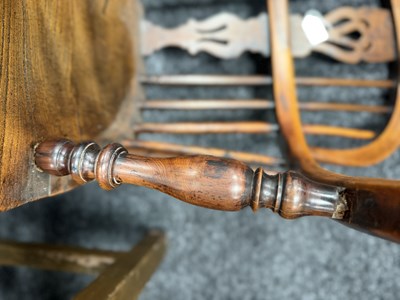 Lot 1502 - TWO YEW WOOD LOW-BACK WINDSOR ARMCHAIRS
