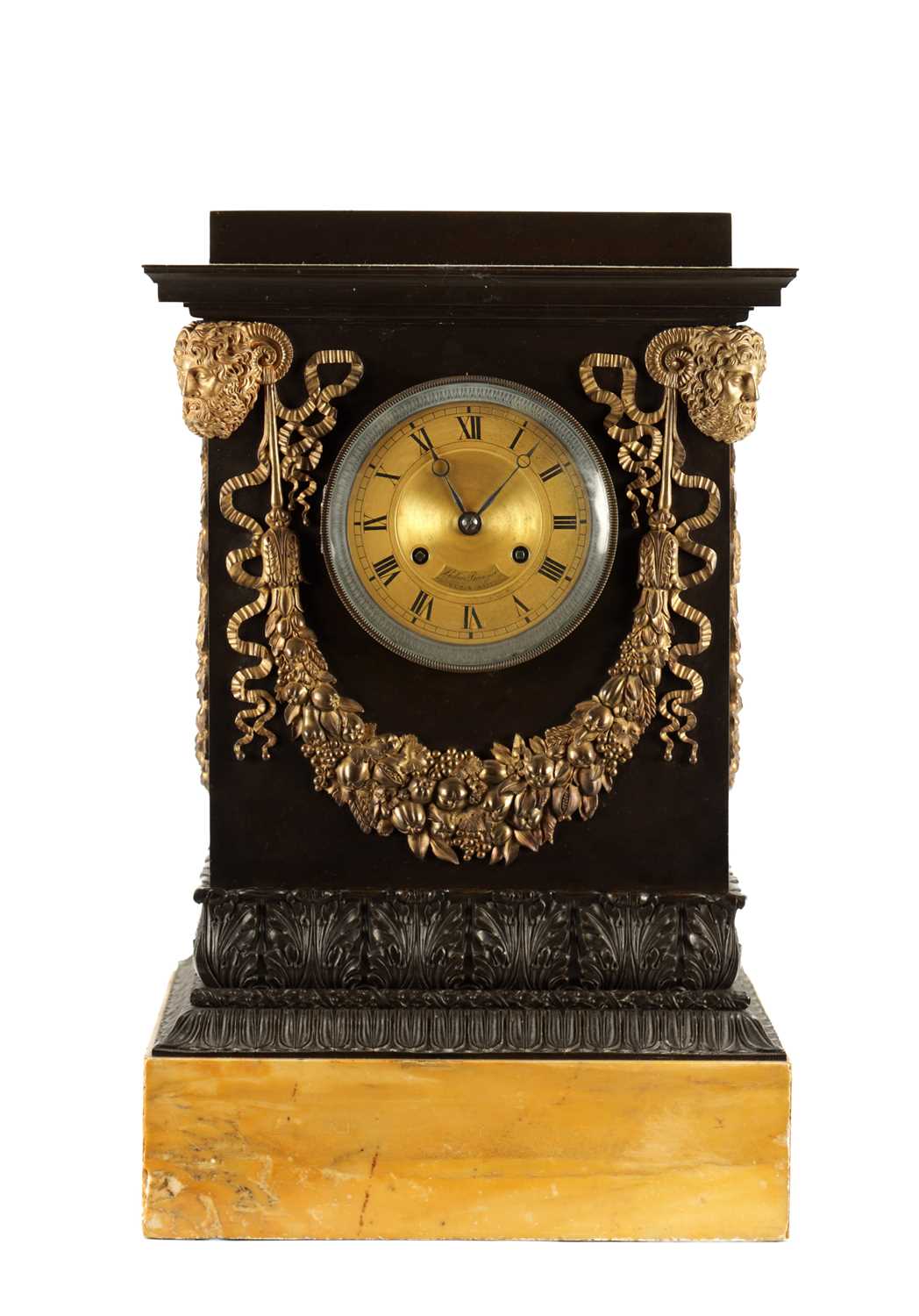 Lot HÉMON OF PARIS. A LARGE MID 19TH CENTURY FRENCH BRONZE, ORMOLU AND SIENNA MARBLE MANTEL CLOCK